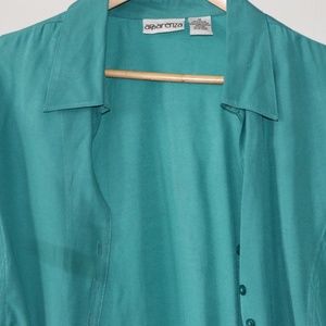 Lightweight Crop Sleeve Turquoise Button Up